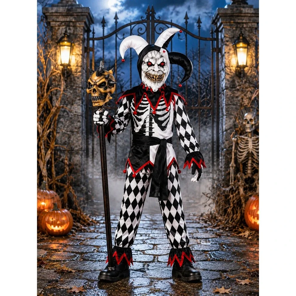 Sinister Jester Halloween Costume Boys Size Small 4-6 Harlequin 5 Piece Party